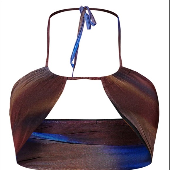 Blue Ombre Mesh Ruched Cup Halterneck Bralet - Picture 3 of 3